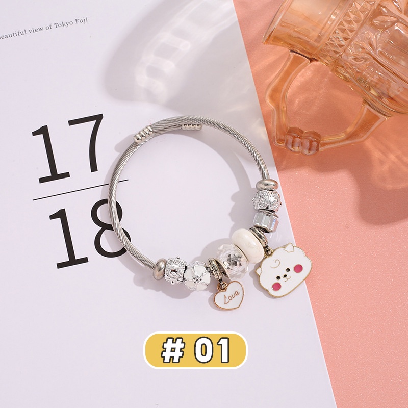 Vòng Tay Mặt Hình BT21 Hoạt Hình Bằng Thép Không Gỉ Dễ Điều Chỉnh Thời Trang Cho Nữ