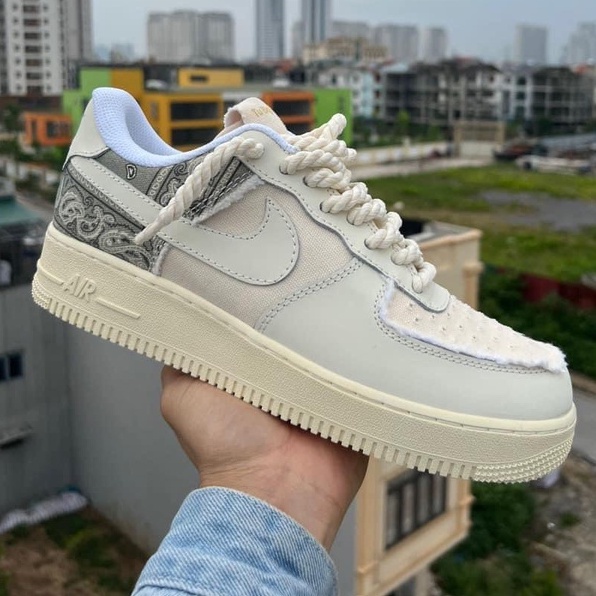 Giày thể thao AF1 dây thừng họa tiết Paisley màu kem thổ cẩm dây thừng nam nữ đi siêu êm