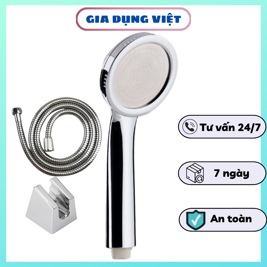 Bộ tay sen, vòi sen tròn mỏng mạ Crom tiết kiệm nước phù hợp với mọi loại dây - TS001