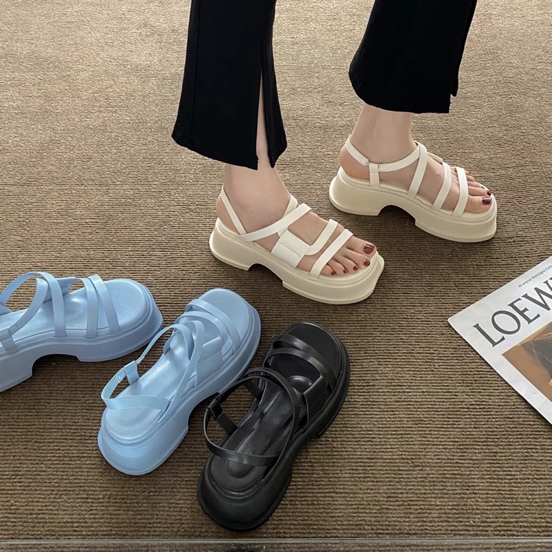 Dép sandal chiến binh nữ đế cao 5cm da pu chuẩn hàng quảng châu ulzzang cao cấp