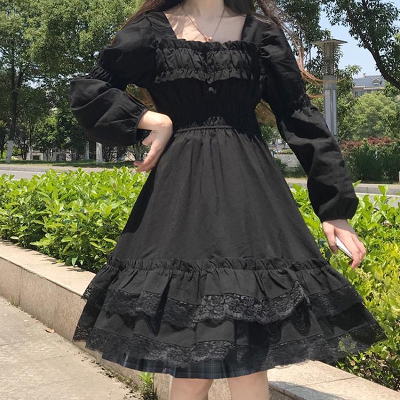 Plus Đầm Hoa Hướng Dương Tay Dài Phồng Phong Cách Hàn Quốc Thời Trang Thu Đông Dành Cho Nữ Size 6Xl