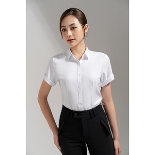 Áo sơmi nữ classic RUZA màu trắng tay ngắn kate cafe ít nhăn thời trang công sở ANC002