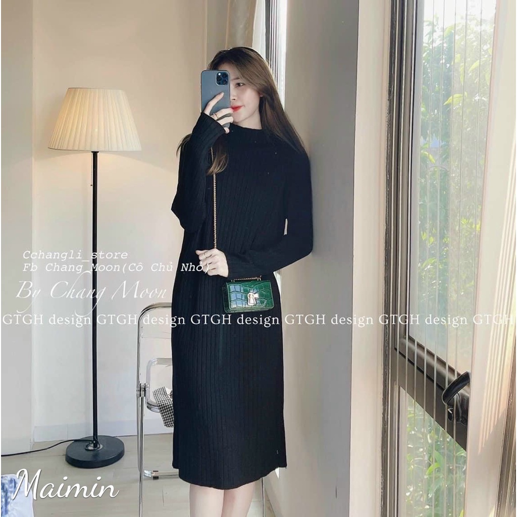 Váy len tăm suông cổ leo màu nào cũng dễ mặc hàng QC