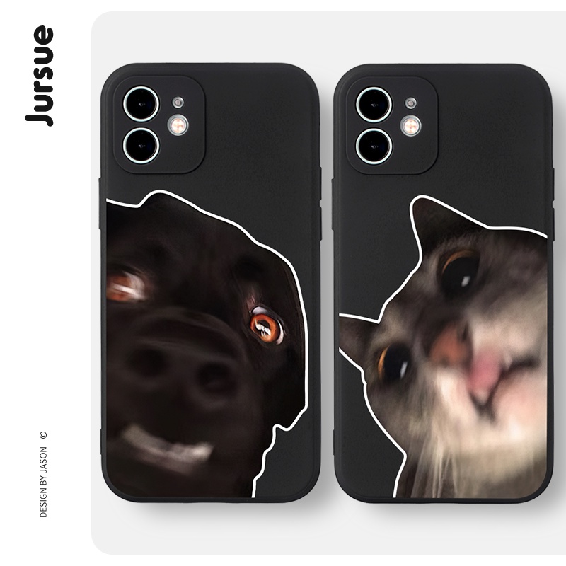 Ốp lưng JURSUE hoạt hình cặp đôi dễ thương đẹp độc lạ mèo chó đen Cho iPhone 14 13 12 11 Pro Max SE 2020 X XR XS 8 7 ip 6S 6 Plus kute XYH960