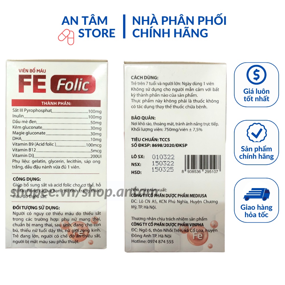 Viên bổ máu FE FOLIC giúp bổ sung sắt III - Acid folic cho cơ thể