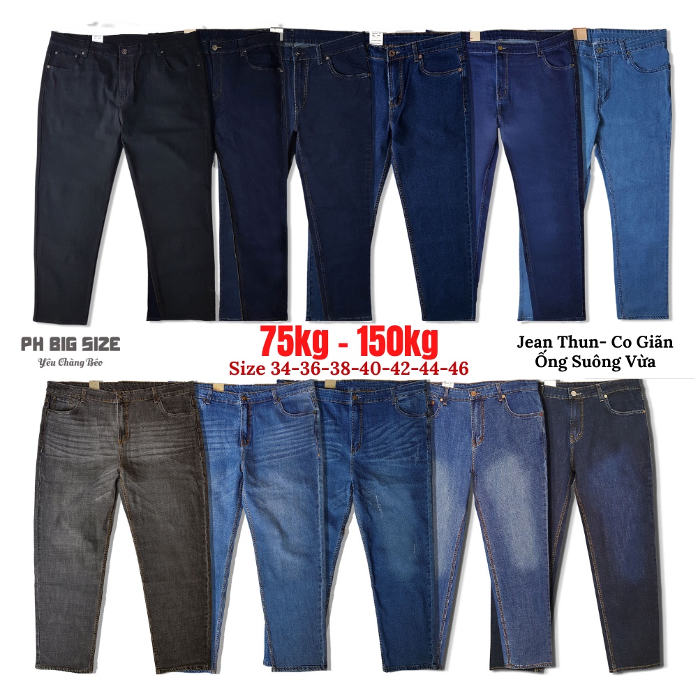 Quần Jean Big size 75kg - 150kg ống suông co giãn | Quần Bò Ngoại Cỡ size lớn size to | PH BIG SIZE | Q208