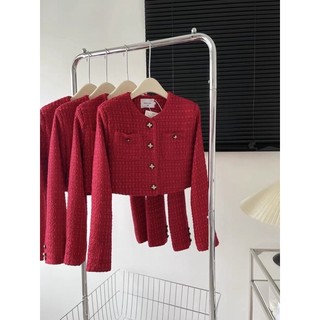 Khoác dạ tweed đỏ mùa thu đông { Ảnh Thật shop chụp ở cuối }