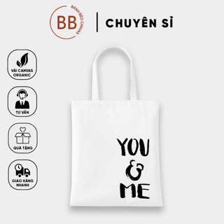 Túi tote vuông vải bố đeo vai canvas chữ tiếng anh
