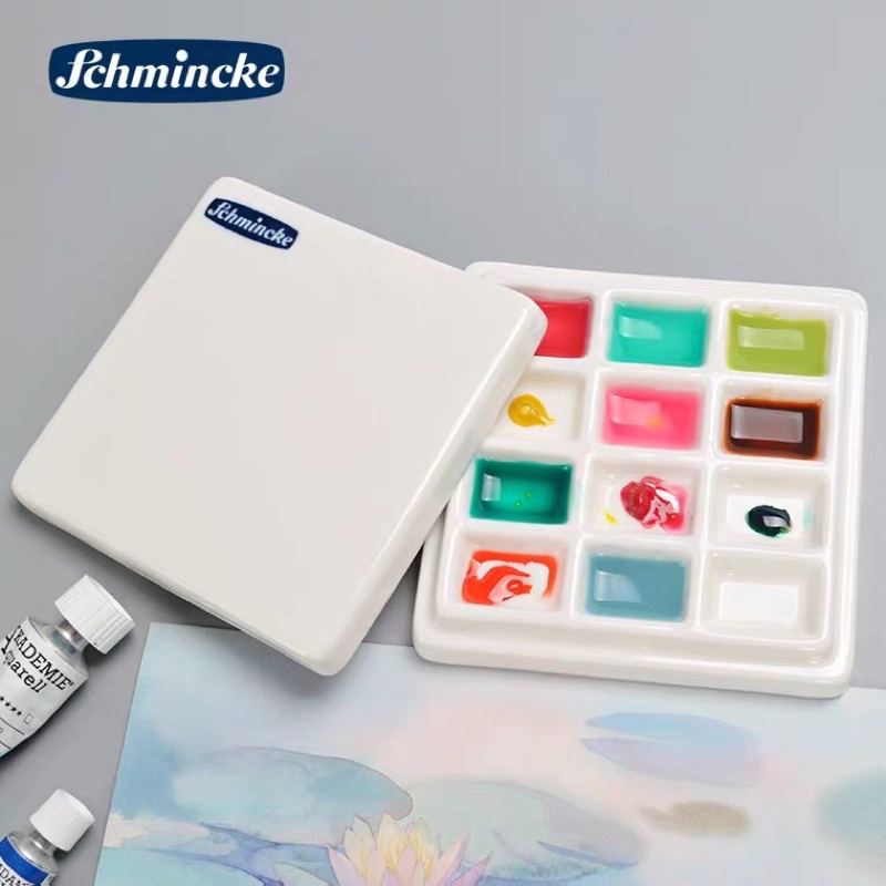 Khay pha màu sứ Schmincke 12 ô xinh xắn có nắp đậy