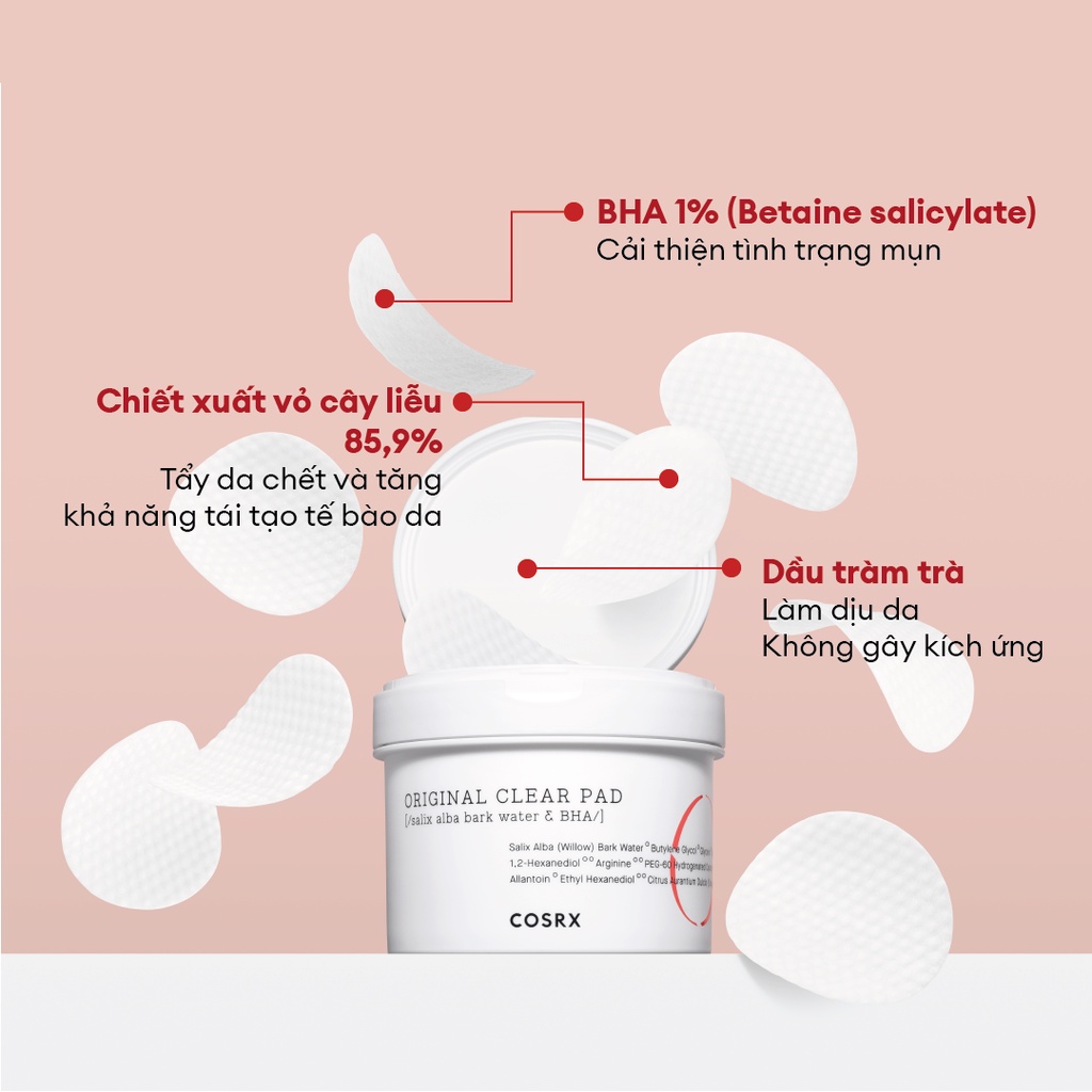 [Mã BMTTC60K giảm đến 60K đơn 50K] Bông Tẩy Tế Bào Chết Hoá Học 1% BHA COSRX One Step Original Clear Pad 70 Miếng