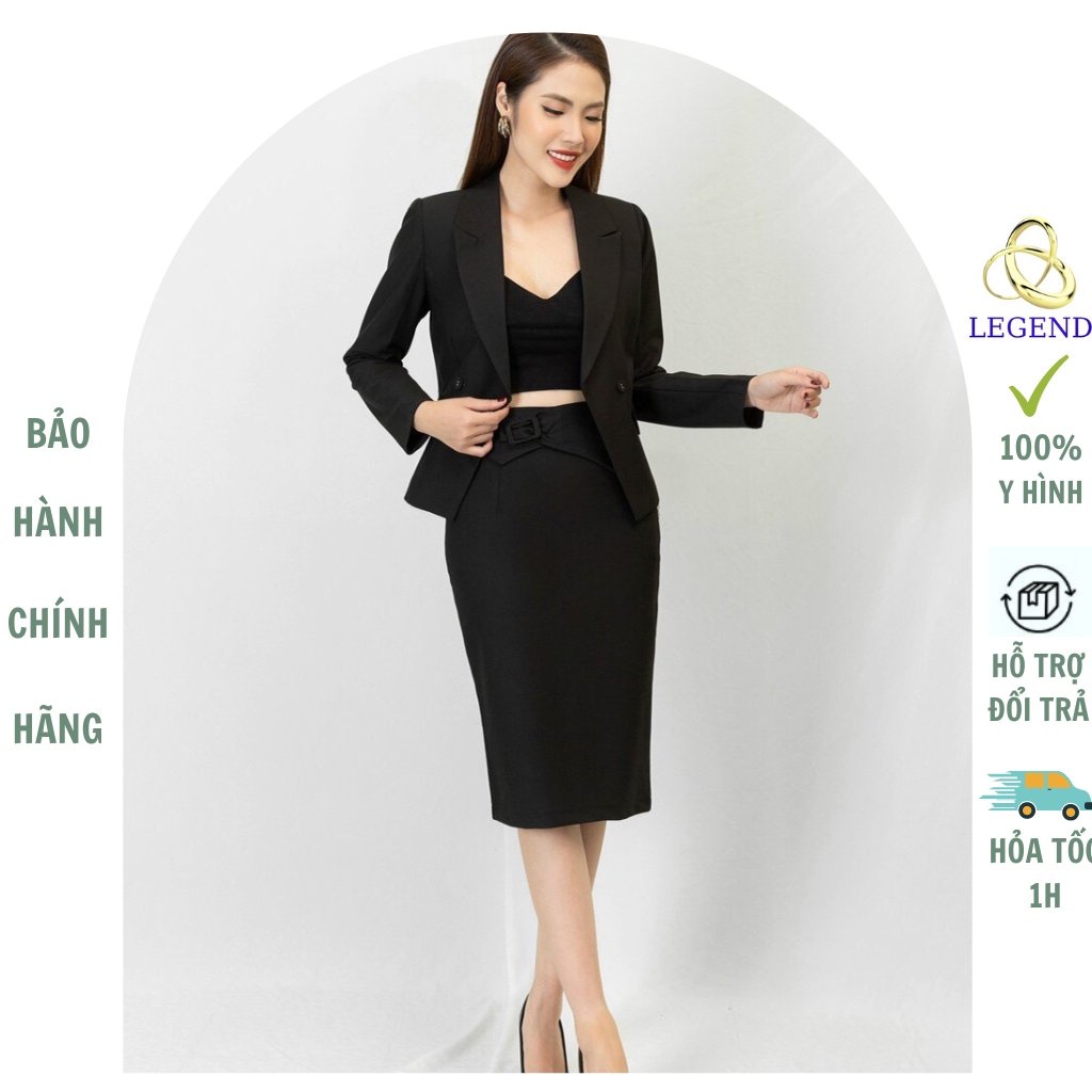 Set bộ vest chân váy thu đông hàng chính hãng chất liệu trượt nhung hai lớp lót lụa phong cách công sở sang trọng