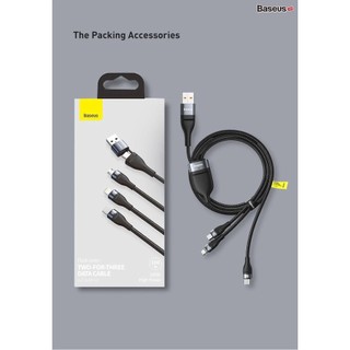 Cáp sạc nhanh 3 đầu baseus flash series 3 in1 plus (usb+ type c to micro+lightning + type c, 100w quick charge and data