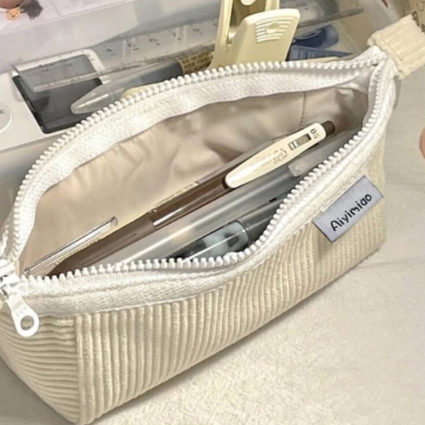 Túi Đựng Bút Bằng Vải Nhung Kẻ Đơn Giản Nhỏ Gọn Phổ Biến Dành Cho Học Sinh Trung Học