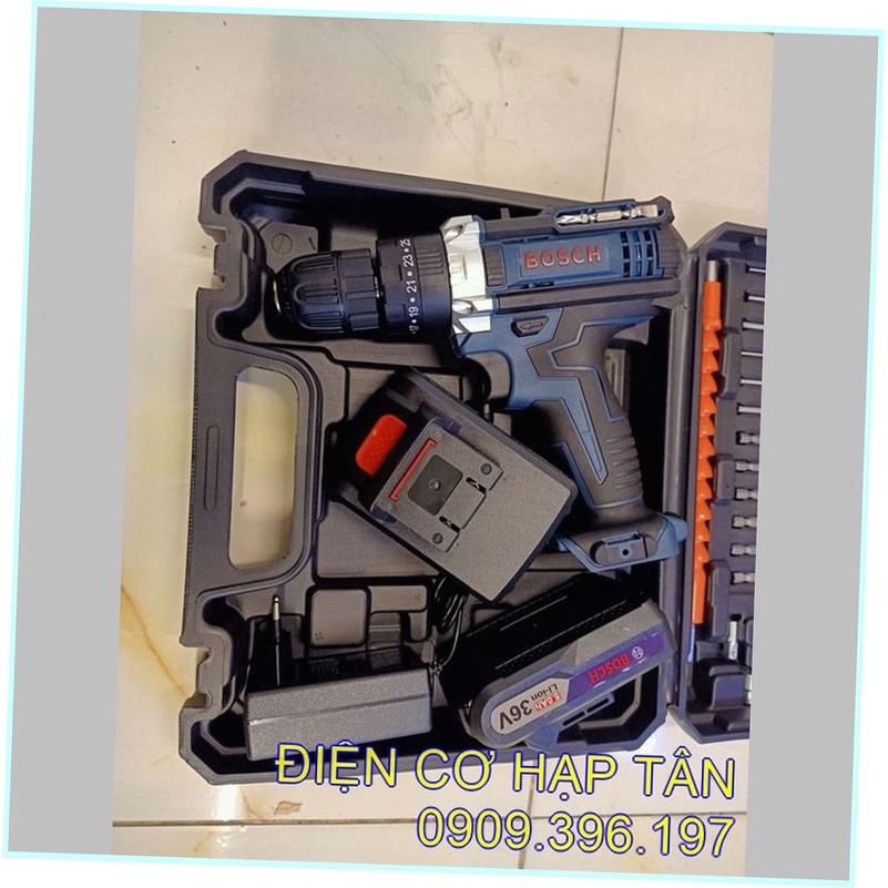 Máy Khoan BOS 36V Có Búa Lõi Đồng  - 2 Pin Bắt Vít, Khoan Sắt, Khoan Tường, Khoan Gỗ