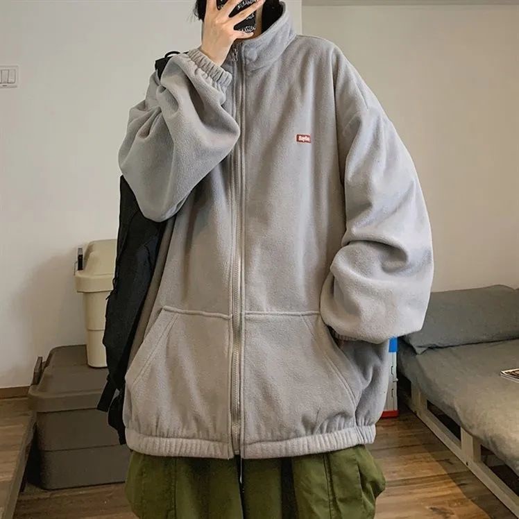 Áo Khoác Nhung Dày Dặn Cổ Đứng Dáng Rộng Phong Cách Hàn Quốc Cho Nữ