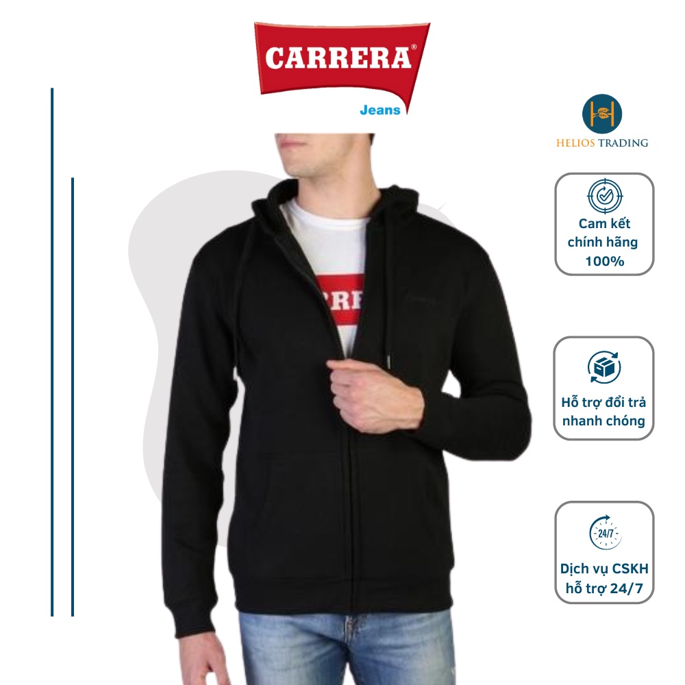 ÁO KHOÁC NỈ NAM KÉO KHÓA CÓ MŨ MÀU ĐEN – CARRERA JEANS - NHẬP KHẨU CHÍNH HÃNG TỪ Ý - 833B
