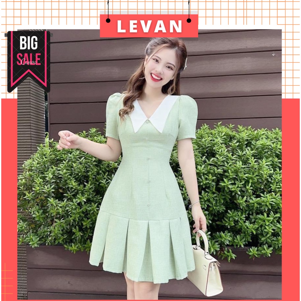 Đầm dạ nữ cổ sơ mi chân xếp ly xòe nhẹ thời trang công sở Hàn Quốc nhẹ nhàng nữ tính LEVAN DAM329