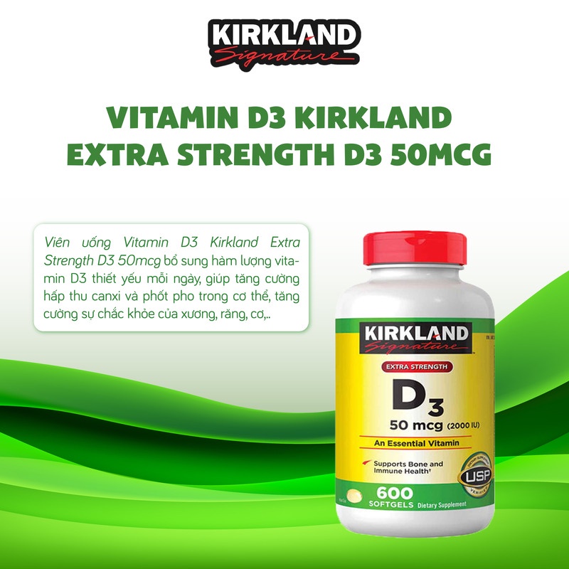 Vitamin D tăng sức đề kháng Vitamin D3 2000IU 600 viên tăng hấp thụ Canxi, duy trì hệ xương và răng chắc khỏe  Mỹ