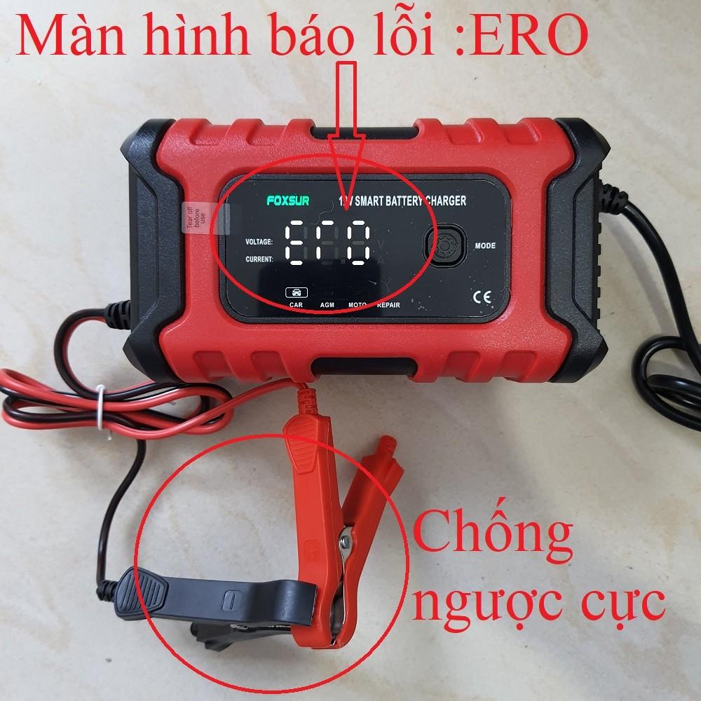 Sạc bình ắc quy sạc ắc quy ô tô xe máy 12V 6A 4AH-120AH FOXSUR màn hình LED mẫu mới tự ngắt khi đầy khử sunfat sac acquy