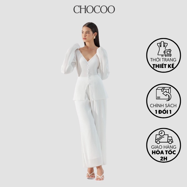 Set đồ nữ CHOCOO Maya Top x Maya Pant thiết kế áo dài tay xếp ly cổ tim và
