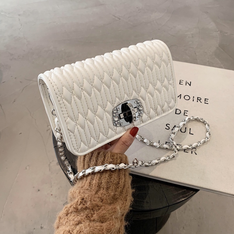 Túi đeo chéo IELGY hình vuông nhỏ đính đá phối dây đeo sợi xích kiểu Pháp thời trang cho nữ