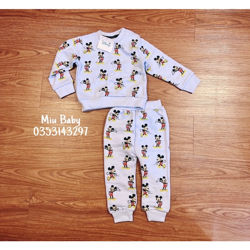 Set bộ nỉ da cá bé trai mickey xanh