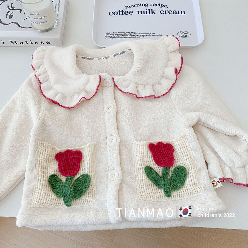 Bộ Đồ Ngủ Lông Cừu San Hô Dày Dặn Phong Cách Phương Tây Thời Trang Thu Đông 2022 Mới Cho Bé Gái