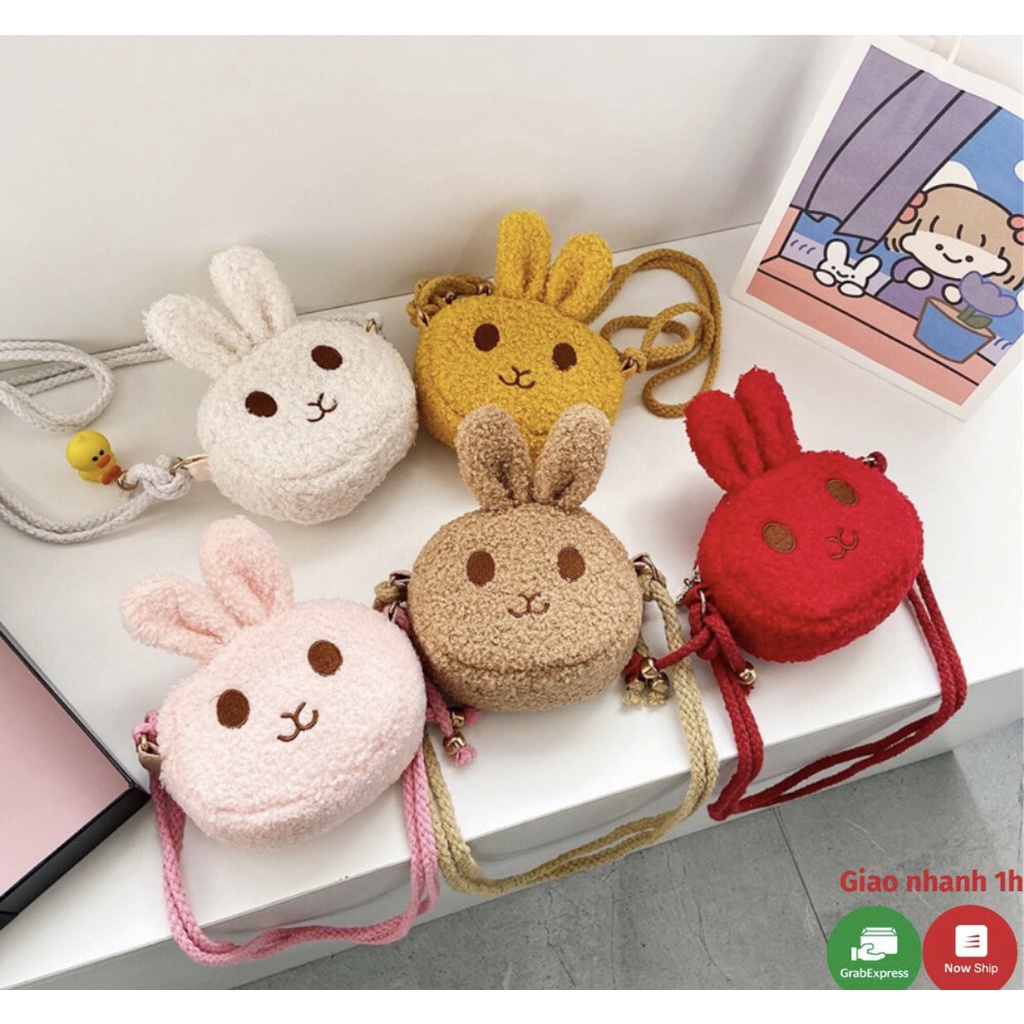 Túi đeo chéo hình thỏ bông mini thời trang cho bé gái xinh xắn