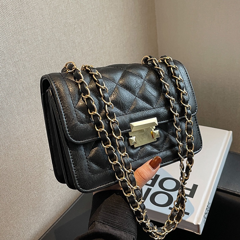 IELGY Túi Đeo Chéo Dây Xích Hình Thoi Màu Be Phong Cách Hàn Quốc Cho Nữ