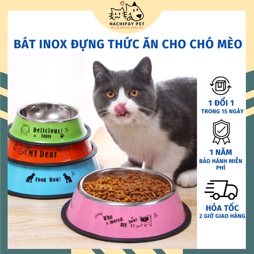 Bát ăn cho mèo, bát ăn cho chó ruột Inox đế chống trượt