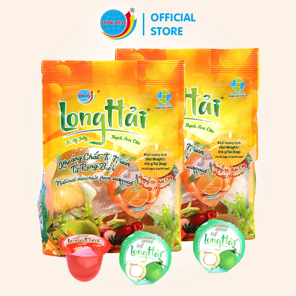 Combo 2 Gói Thạch Rau Câu Long Hải Hương Vị Tổng Hợp Trọng Lượng Túi 416 G