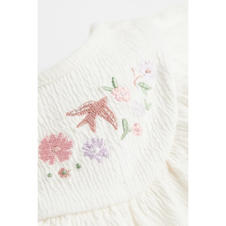 Set quần áo băng đô 3 chi tiết trắng tropical hoa nơ mặt trời HM H&M size 6m-4y_hàng chính hãng Anh