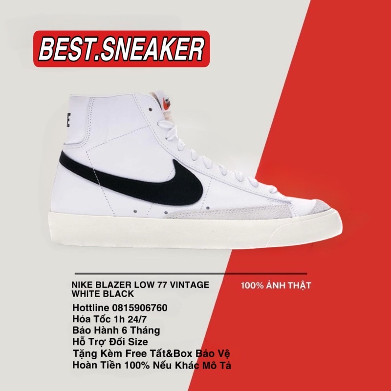 Giày Nike Blazer Mid ’77 Vintage, blazer mid ‘White Black’ HQ26012