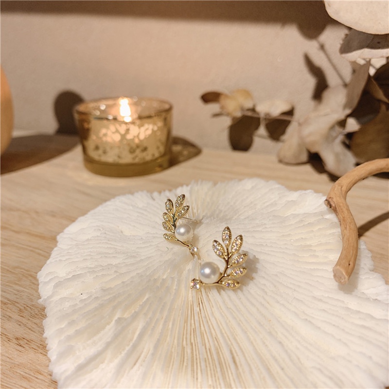 MANYUE Đôi Bông Tai Mạ Bạc 925 Hình Chiếc Lá Đính Đá Thời Trang Dành Cho Nữ