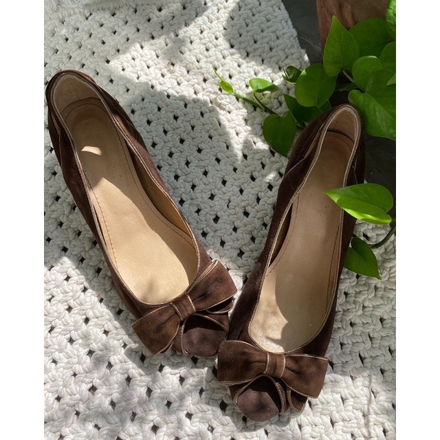 Cao gót nơ hở mũi da thật si hiệu Nhật size 39