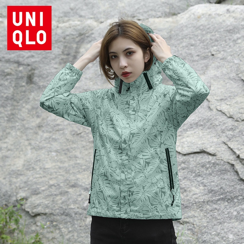 Uniqlo Áo Khoác Gió Có Mũ Trùm Vải Mỏng Co Giãn Chống Thấm Nước Họa Tiết Rằn Ri Thời Trang Thu Đông Cho Cặp Đôi