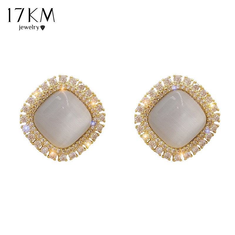 Bông tai 17KM mạ bạc S925 đính đá zircon opal phong cách cổ điển phong cách thời trang mới dành cho nữ