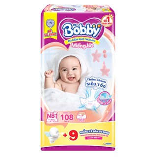 Miếng lót sơ sinh Bobby NewBorn 1 108 miếng (Tặng kèm 6 tã dán mở một bên)