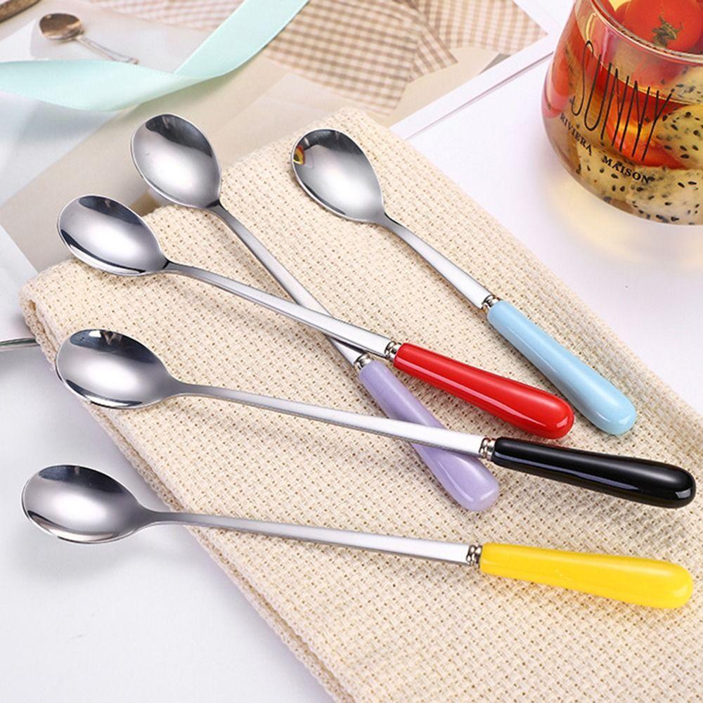 Muỗng Cà Phê Bằng Thép Không Gỉ Cán Sứ Cao Cấp