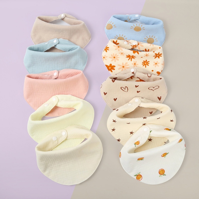 Yếm Ăn Cotton Hình Tam Giác 11 Màu Xinh Xắn Dành Cho Bé 0-2 Tuổi