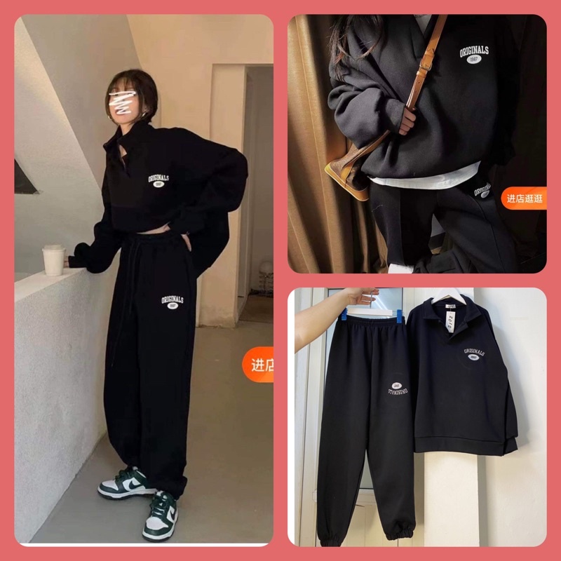 Set Bộ Nỉ Originals 1997 Thu Đông UNSIEX form rộng chần bông cực hot bộ nỉ áo cổ polo kèm quần bo gấu