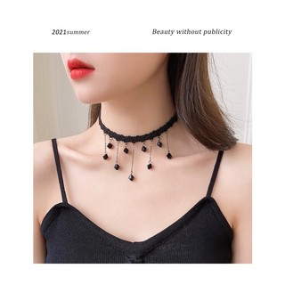 Vòng cổ choker Mallyn phối ren đính đá thời trang