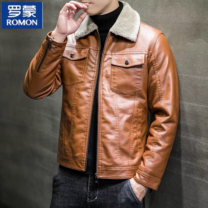 Áo khoác da nam cổ lông, lót lông siêu ấm