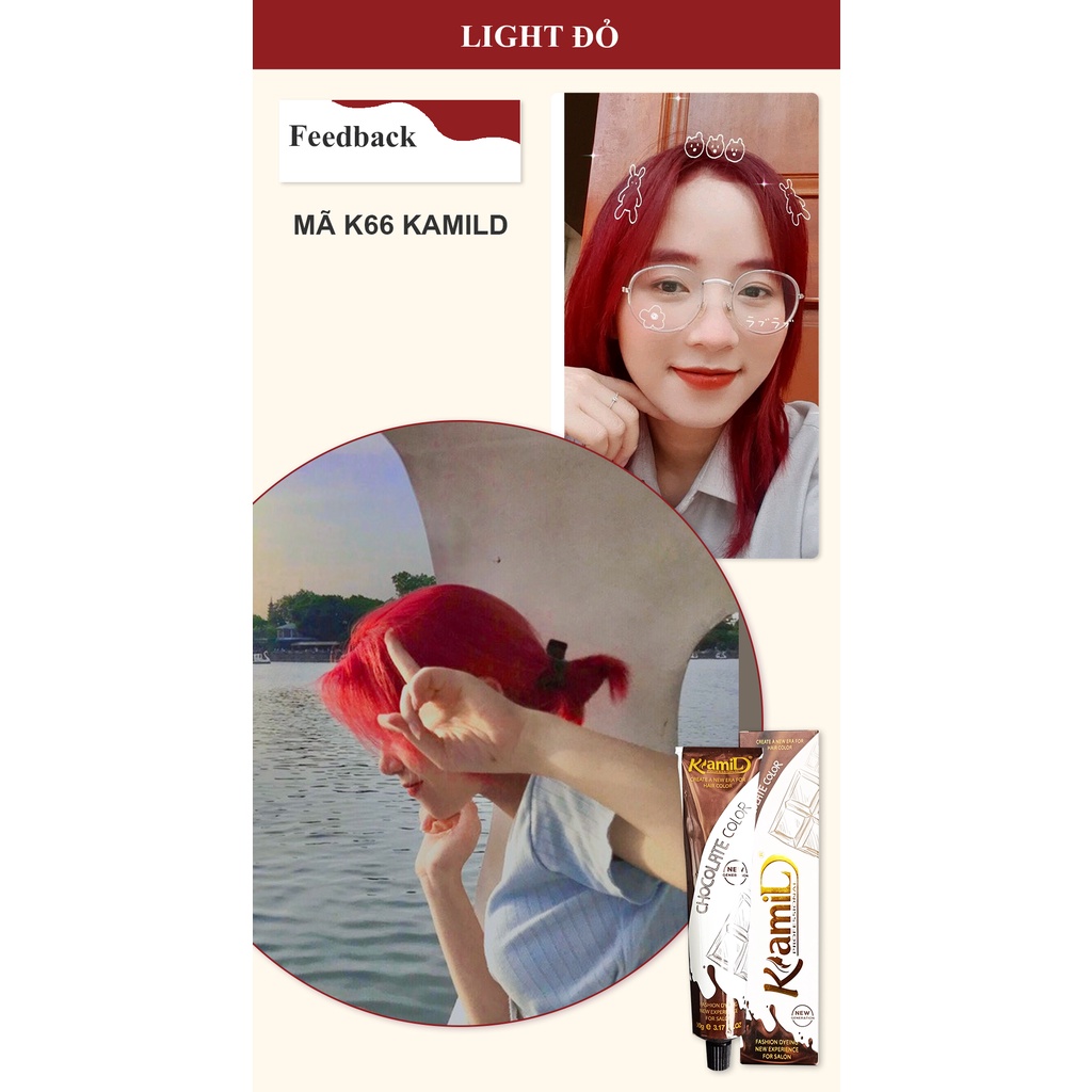 Set nhuộm tóc KamiLD màu LIGHT ĐỎ màu thời trang không cần tẩy mùi hương socola không khô tóc