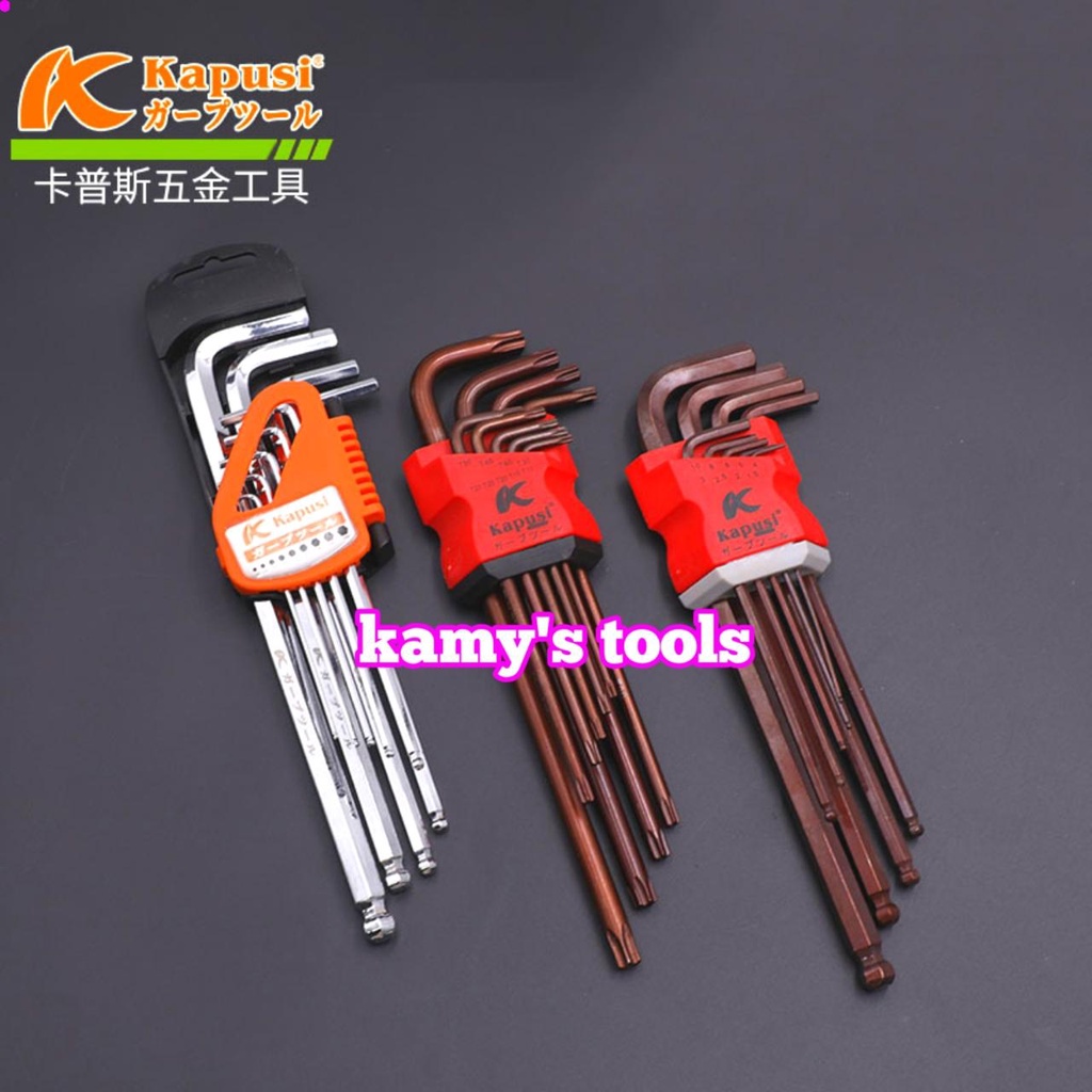 Bộ lục giác bi dài, bông hoa thị thép nâu S2 cao cấp 9 cây Kapusi model K-0830 và K-0831