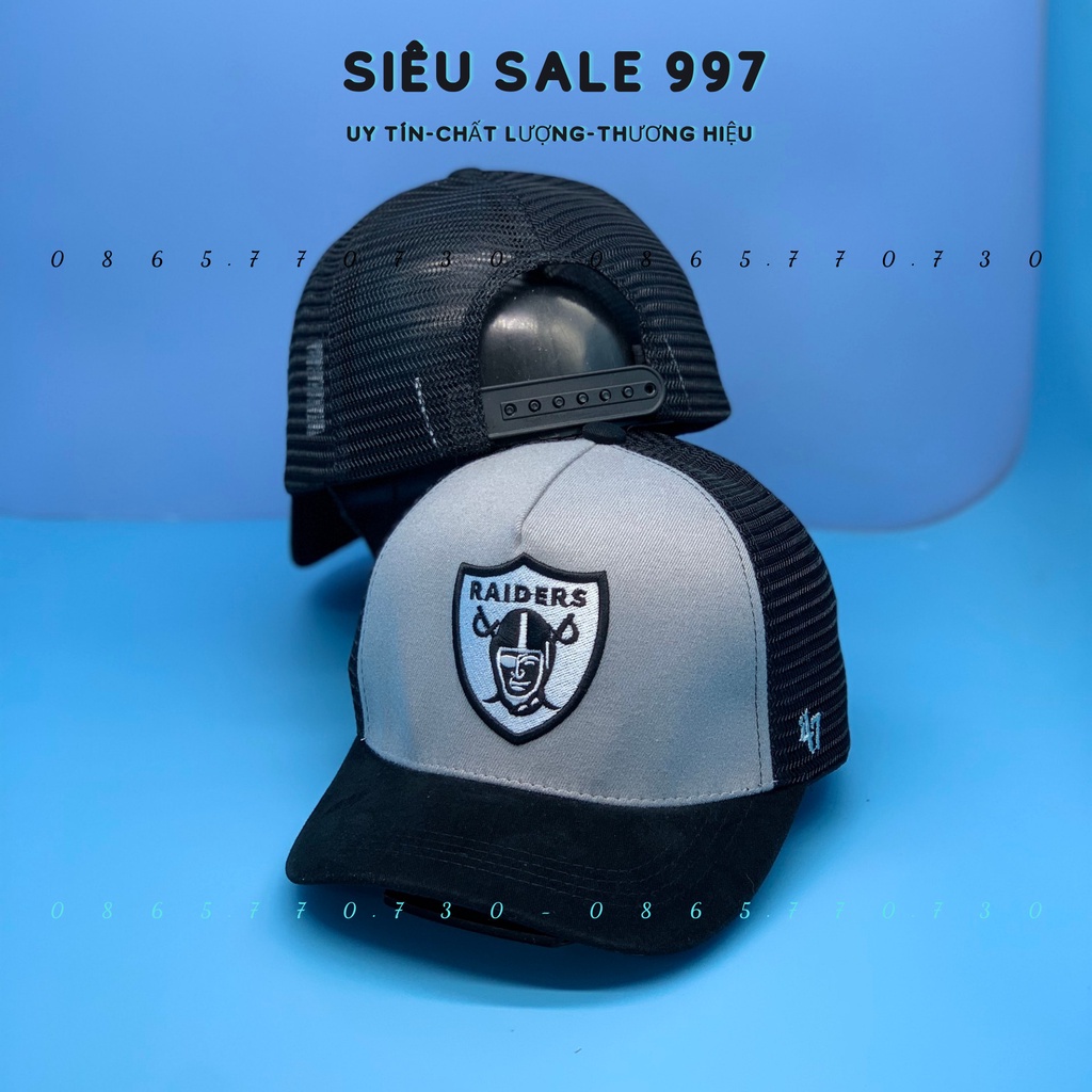 MŨ LƯỠI TRAI RAIDERS PHỐI LƯỚI CHẤT DA LỘN THÊU ĐẦU CƯỚP BIỂN CAO CẤP
