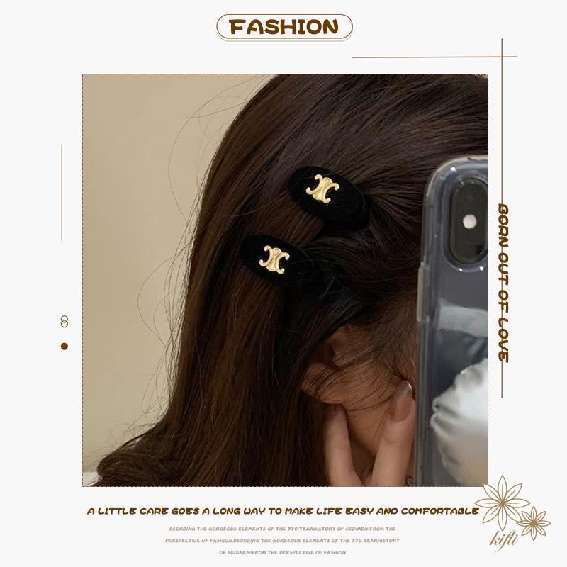 Kẹp Tóc Kim Loại Màu Đen Hình Mặt Cười Phong Cách Hàn Quốc