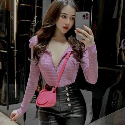 Áo thun sọc khoá kéo 2 đầu tay dài A15