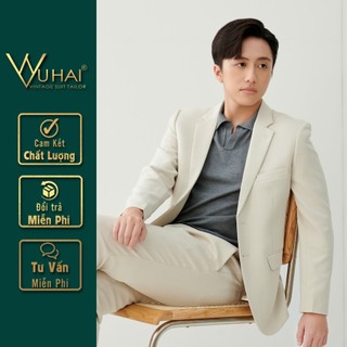 Bộ Blazer nam màu kem chất liệu tuyết mưa hàn, from dáng Hàn Quốc-VuHai