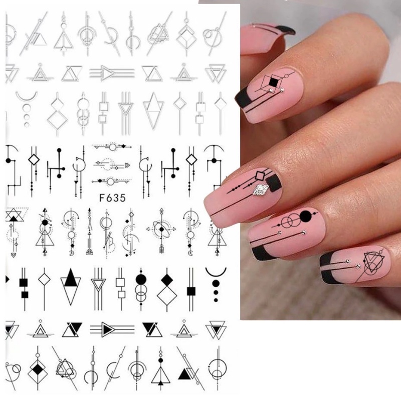 Sticker Dán Móng Họa Tiết Hình Học Trắng Đen 3D